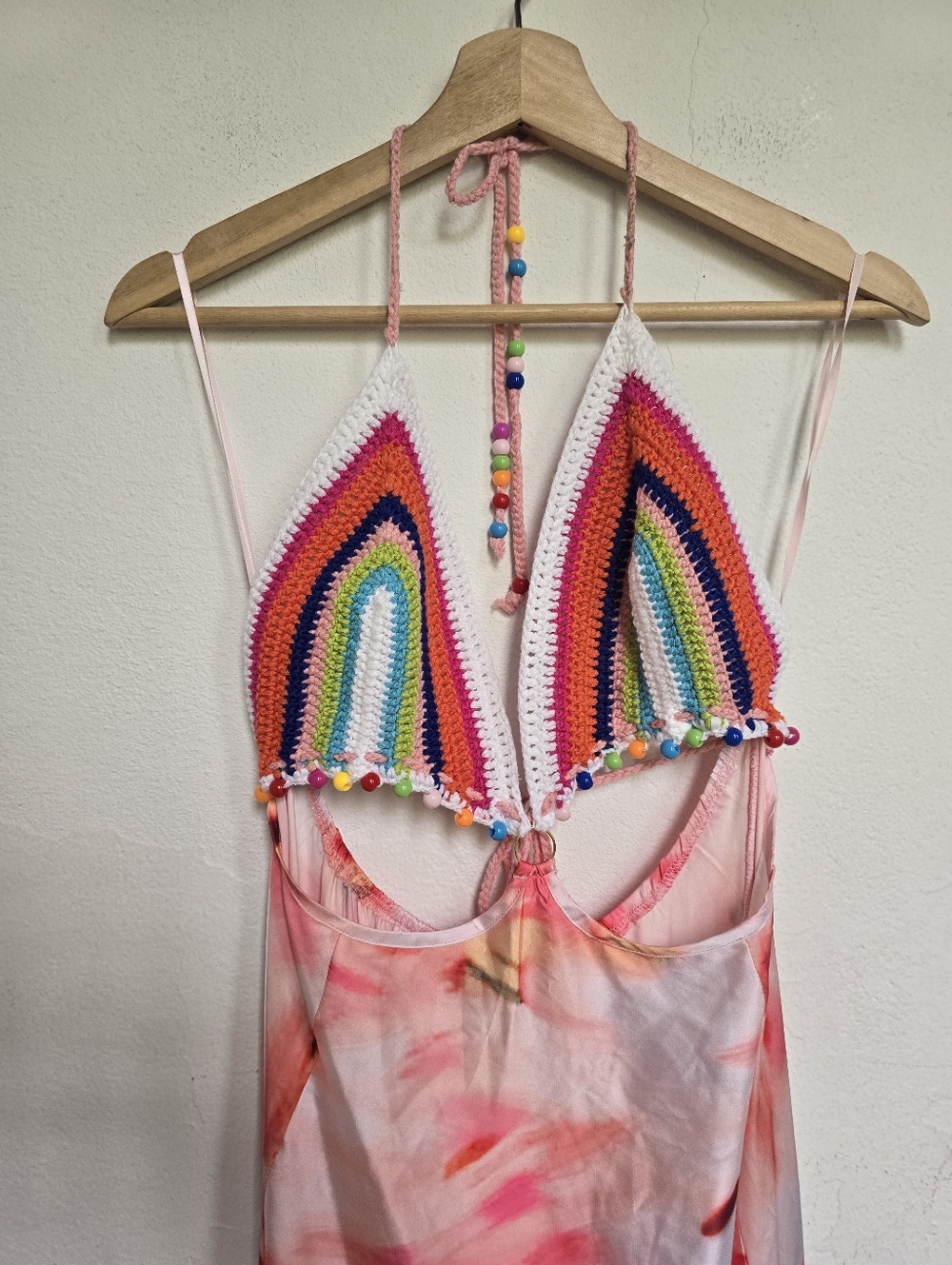 H&Y Collection Crochet Rainbow Halter Maxi Dress Boho Festival Y2K L - Picture 5 of 17